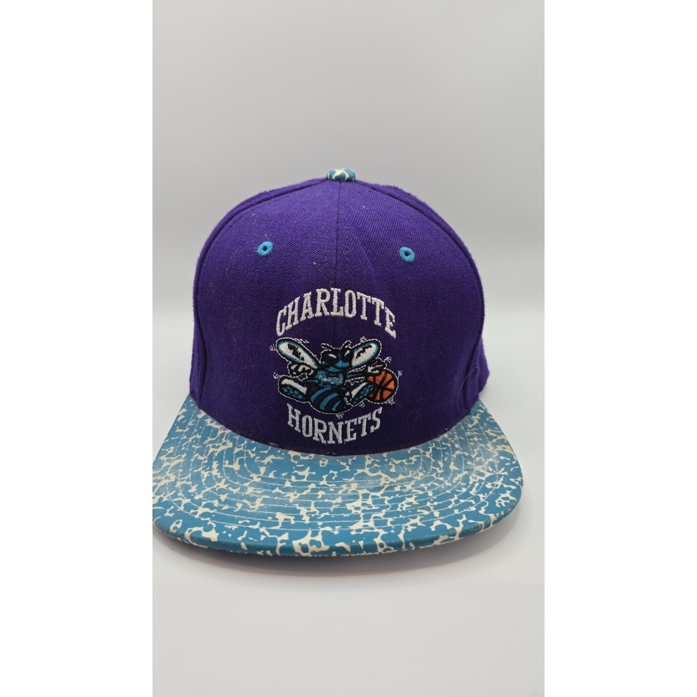 Mitchell & Ness Charlotte Hornets Snapback Hat Purple Teal Splatter Underbill